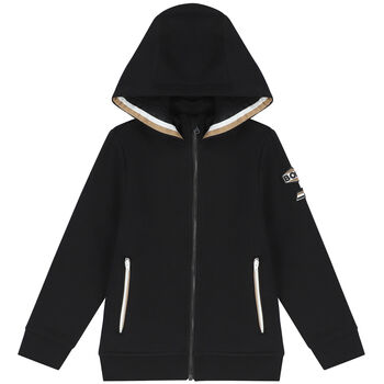 Boys Black Logo Hooded Zip Up Top