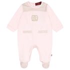 Baby Girls Pink & Gold Logo Babygrow, 1, hi-res