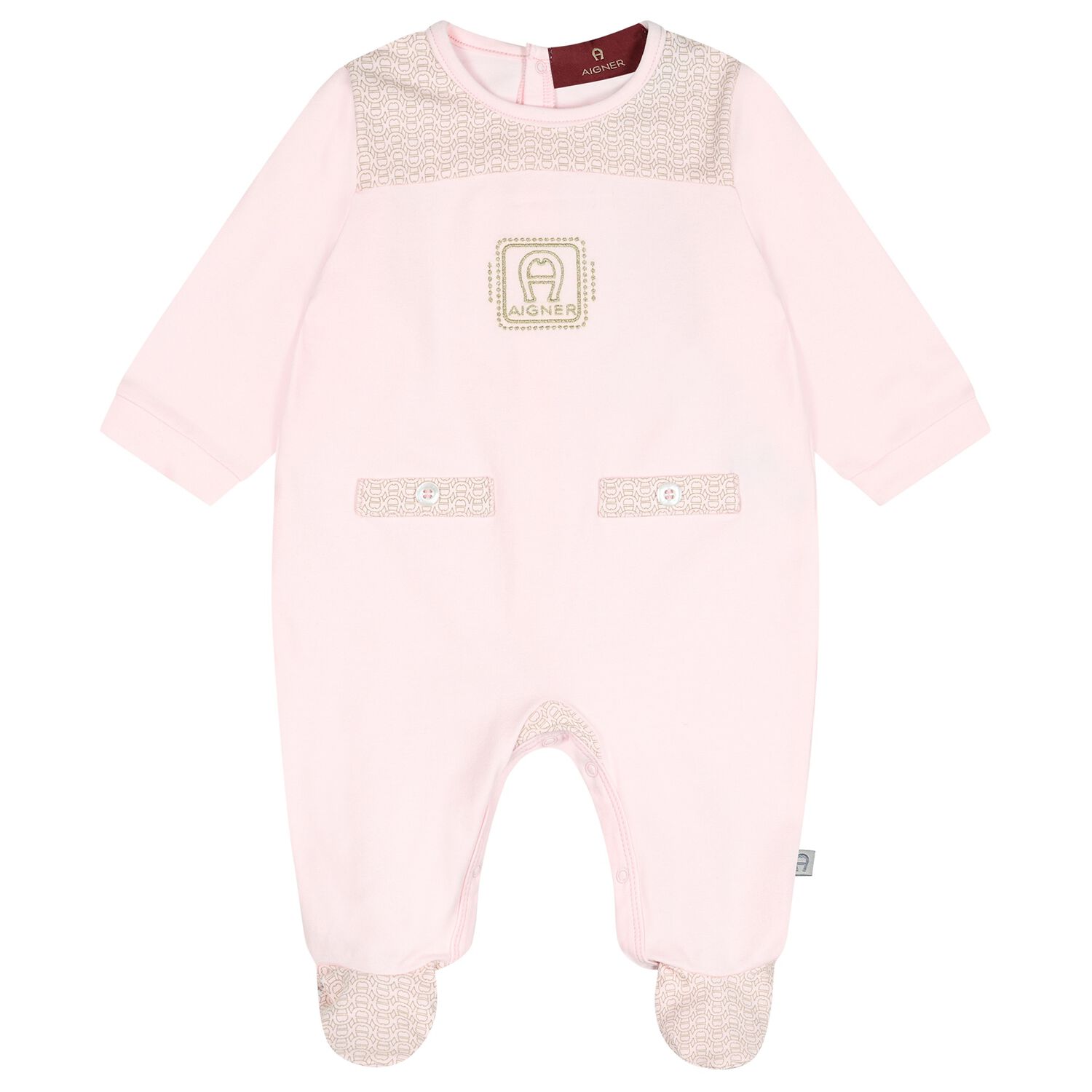 Baby Girls Pink & Gold Logo Babygrow, 1, hi-res