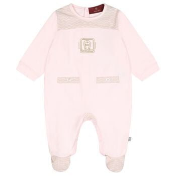 Baby Girls Pink & Gold Logo Babygrow