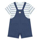 Younger Boys Navy Blue Dungaree & Hat Set (3 Piece) , 2, hi-res