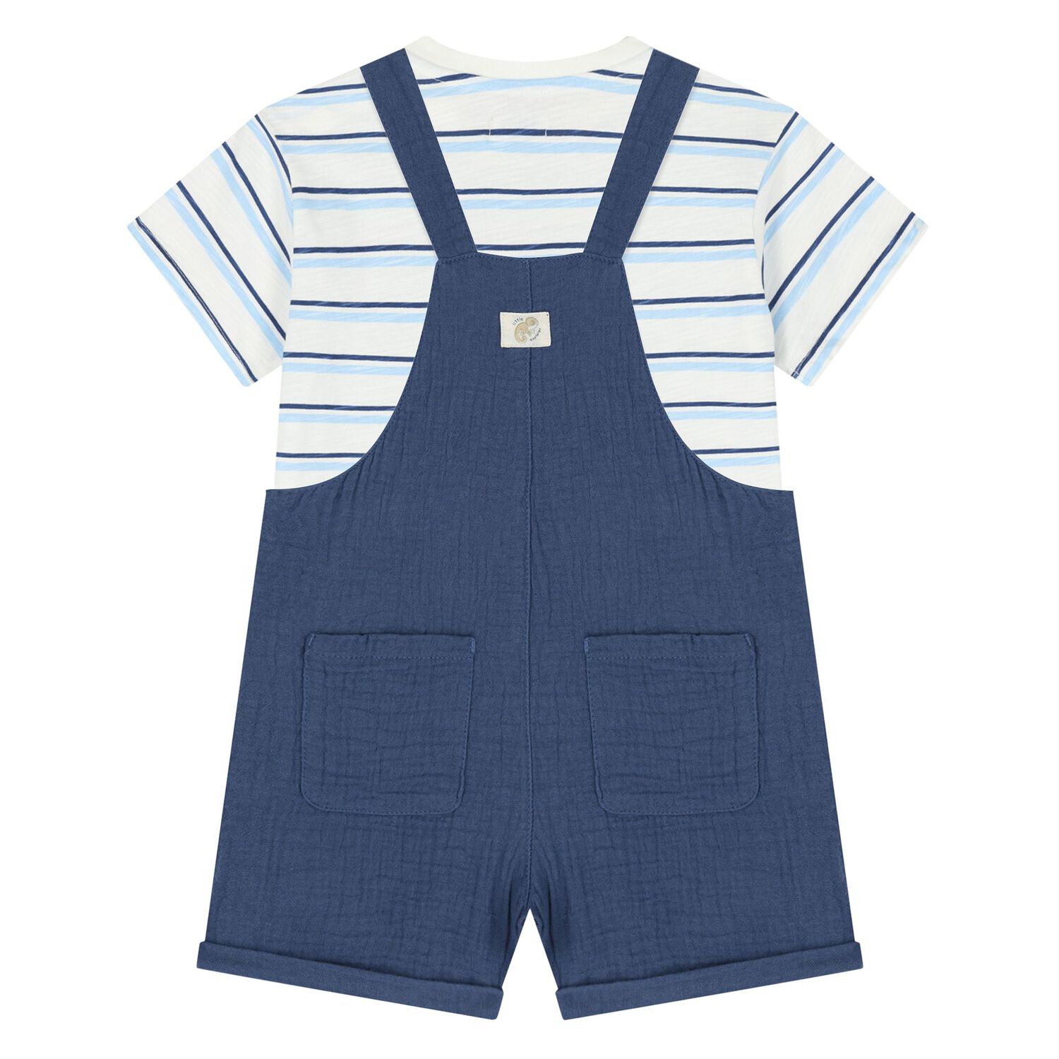 Younger Boys Navy Blue Dungaree & Hat Set (3 Piece) , 2, hi-res