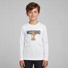 White Teddy Bear Logo Long Sleeve Top, 1, hi-res