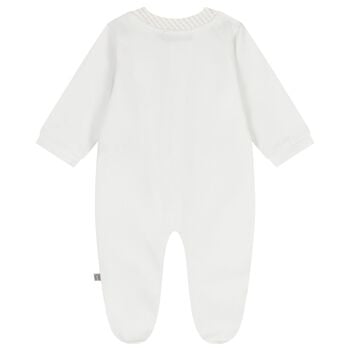 بدلة أطفال باللون بيضاء وبيج بشعار