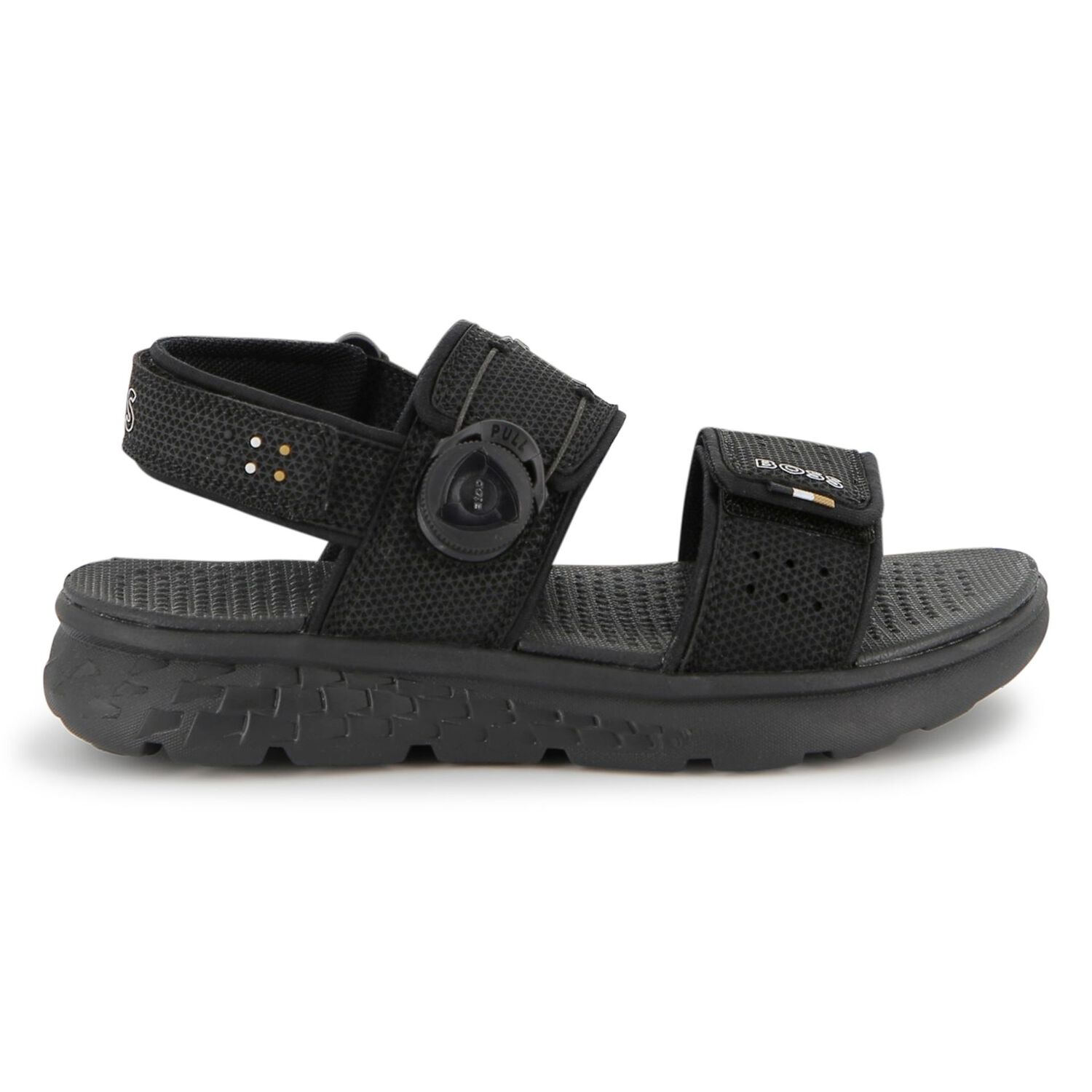 Boys Black Logo Sandals, 1, hi-res