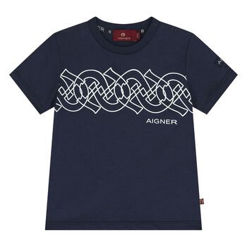 Younger Boys Navy Blue Logo T-Shirt