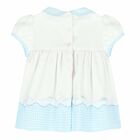 Baby Girls White & Blue Embroidered Dress, 1, hi-res