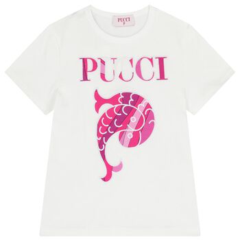 Girls White Embroidered Logo T-Shirt