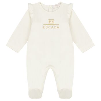 Baby Girls Ivory Logo Ruffled Babygrow