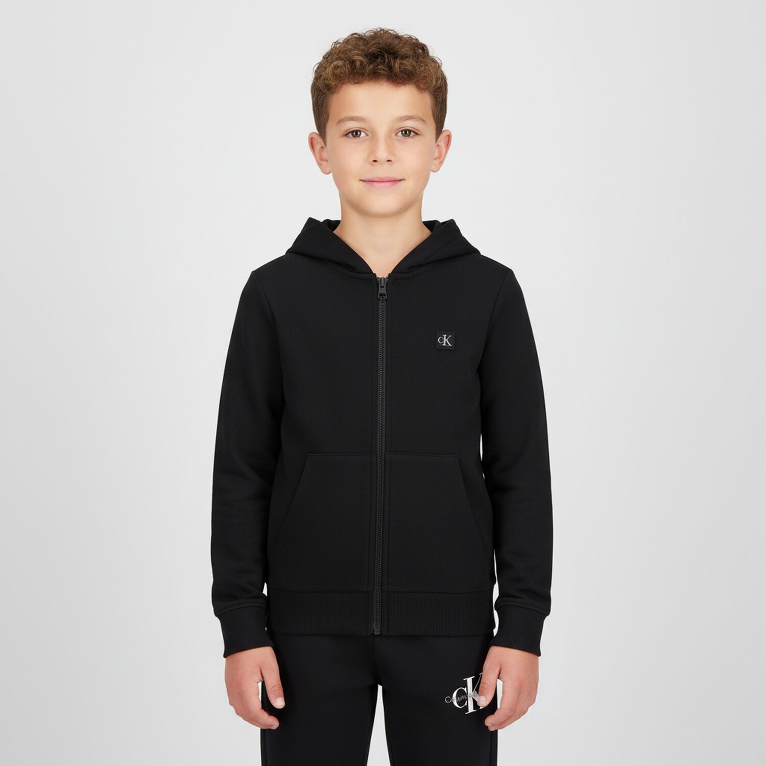 Black Logo Hooded Zip Up Top, 1, hi-res image number null
