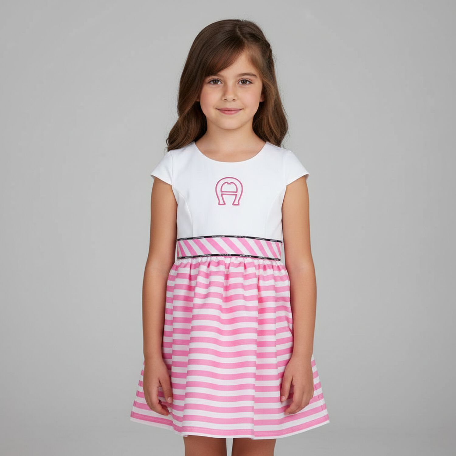 Girls Pink & White Striped Dress, 1, hi-res