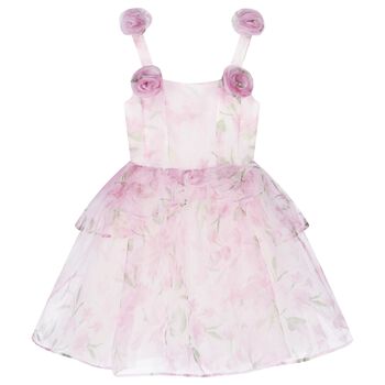 Girls Pink Foral Flared Dress