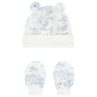 Baby Boys White & Blue Africa Hat & Mittens Set, 1, hi-res