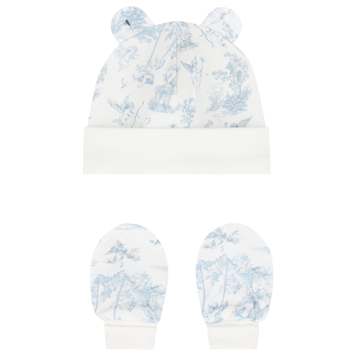 Baby Boys White & Blue Africa Hat & Mittens Set, 1, hi-res