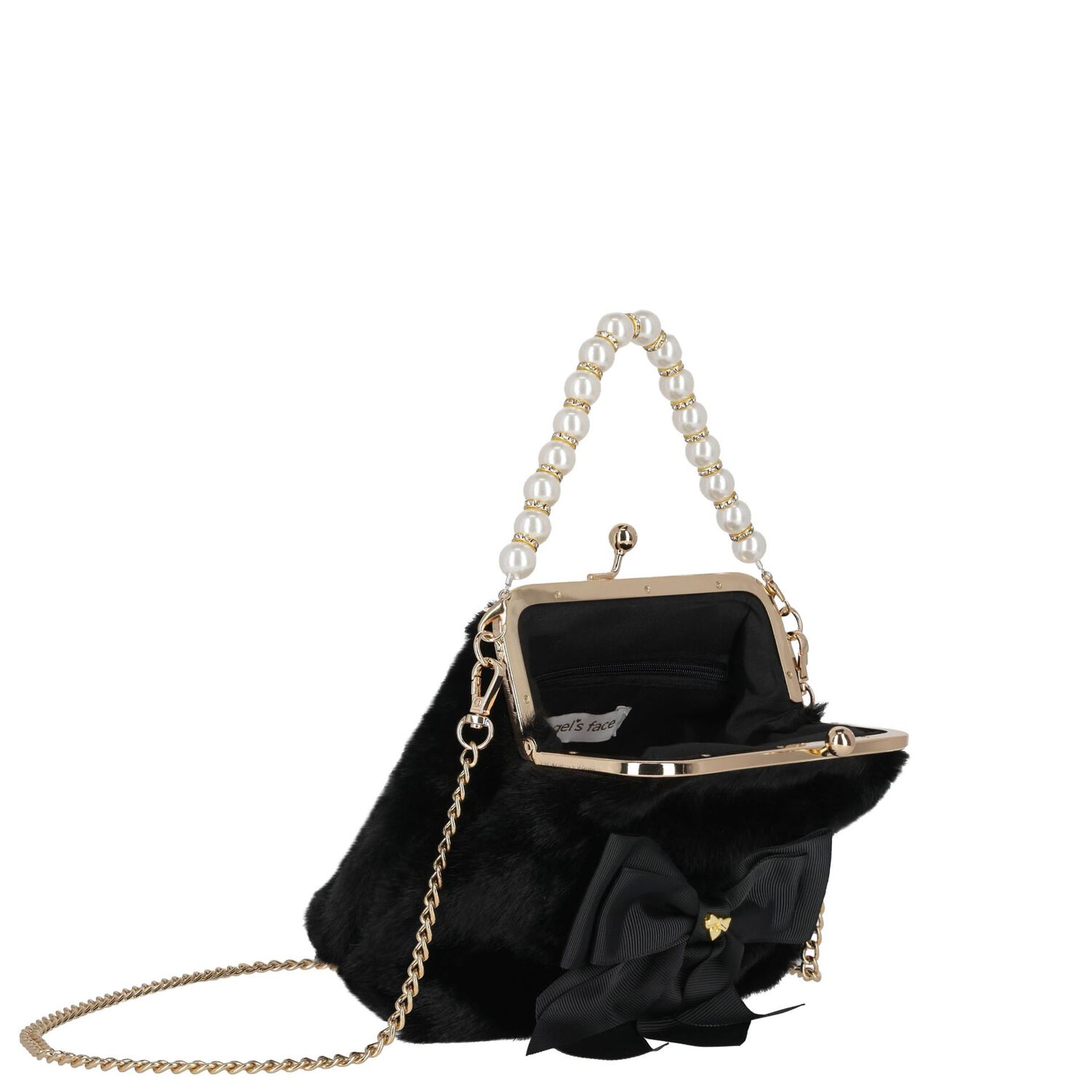 Girls Black Faux Fur Handbag, 1, hi-res