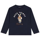 Boys Navy Blue Dog Long Sleeve Top, 1, hi-res