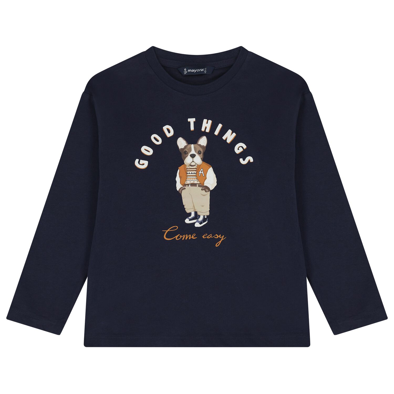 Boys Navy Blue Dog Long Sleeve Top, 1, hi-res