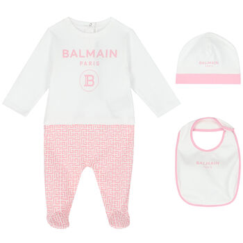 White & Pink Logo Babygrow Set