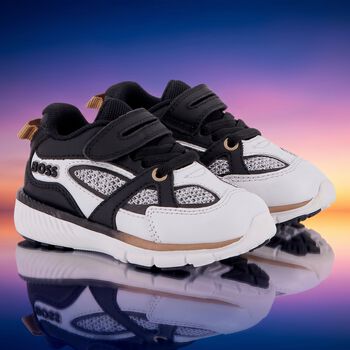 Boys Black & White Logo Trainers