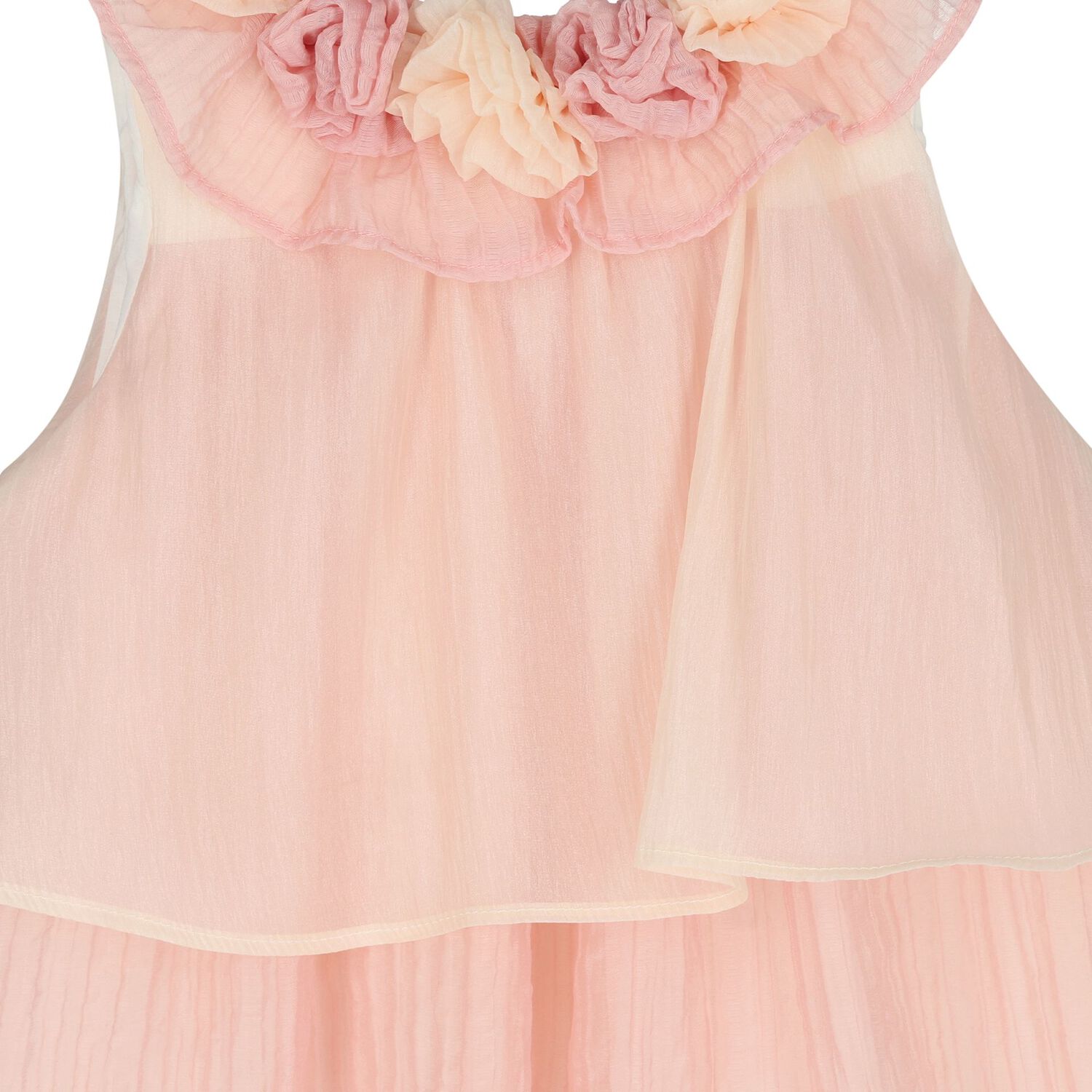 Girls Pink & Ivory Floral Tiered Chiffon Dress, 1, hi-res
