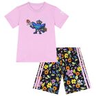 Younger Girls Purple & Navy Blue Logo Shorts Set, 1, hi-res