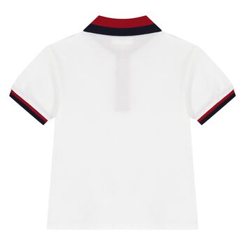 Younger Boys White Web Stripe Polo Shirt