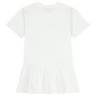 Girls White Teddy Bear Logo Dress, 1, hi-res