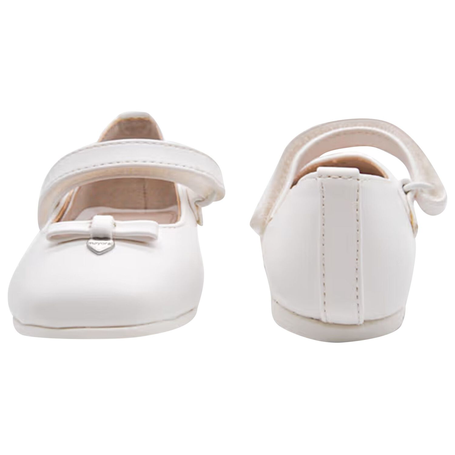 Younger Girls White Bow Ballerina Shoes, 1, hi-res
