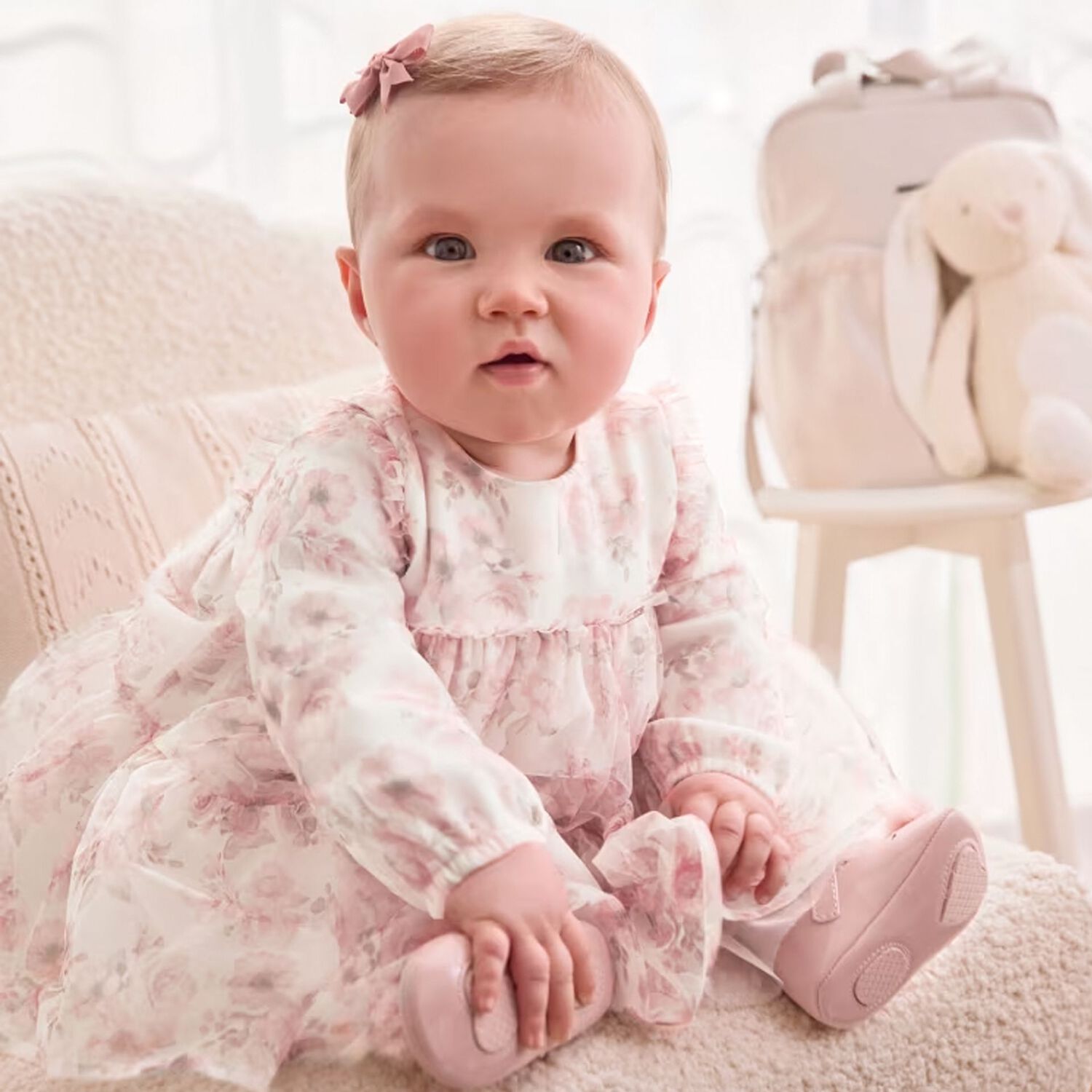 فستان بنات تول زهري باللون الوردي, 1, hi-res