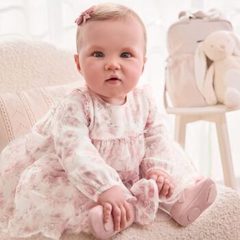 فستان بنات تول زهري باللون الوردي