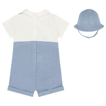 Baby Boys White & Blue Romper Set