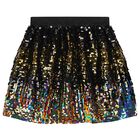 Girls Black & Gold Sequin Skirt, 1, hi-res