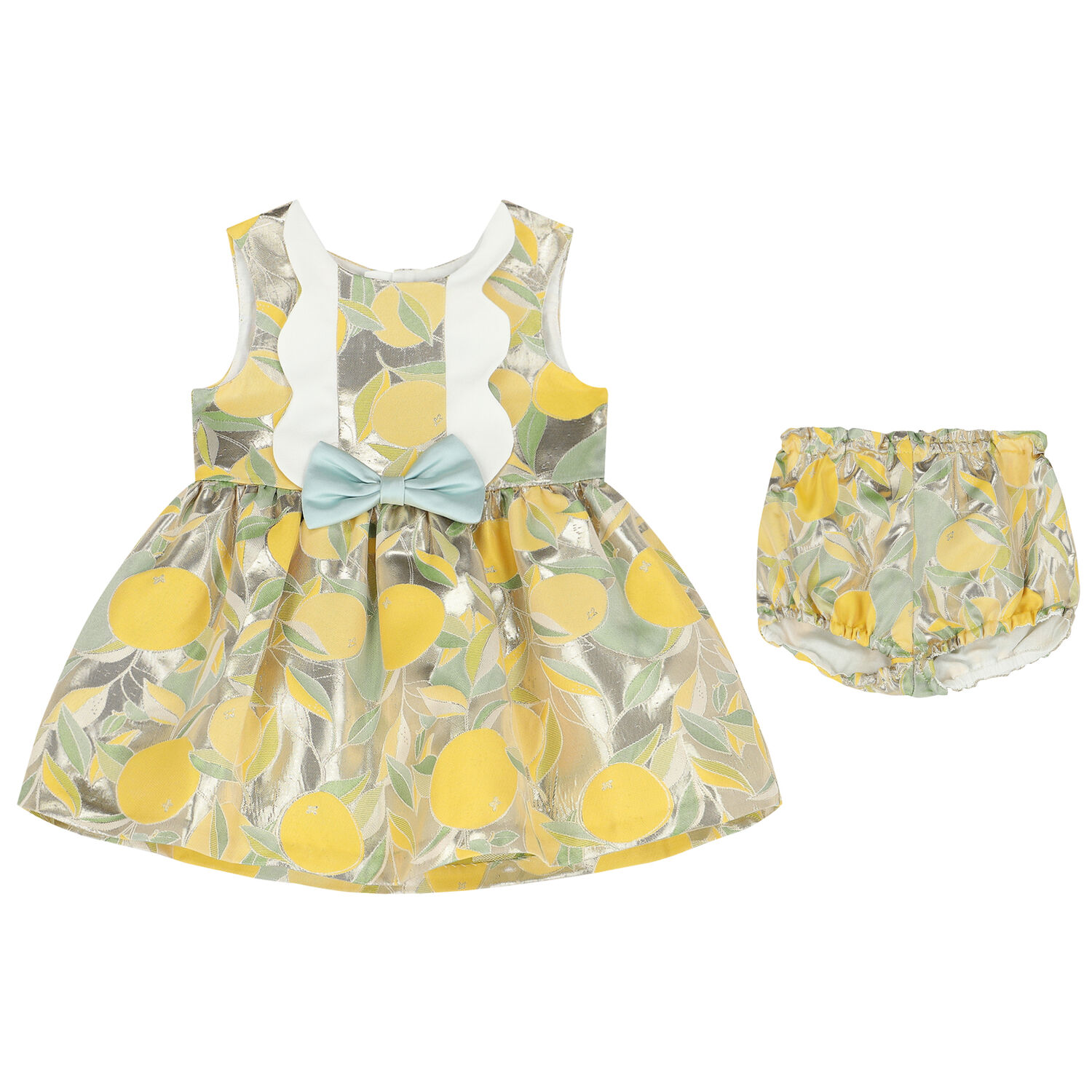 Baby Girls Gold Lemon Jacquard Dress Set, 1, hi-res image number null