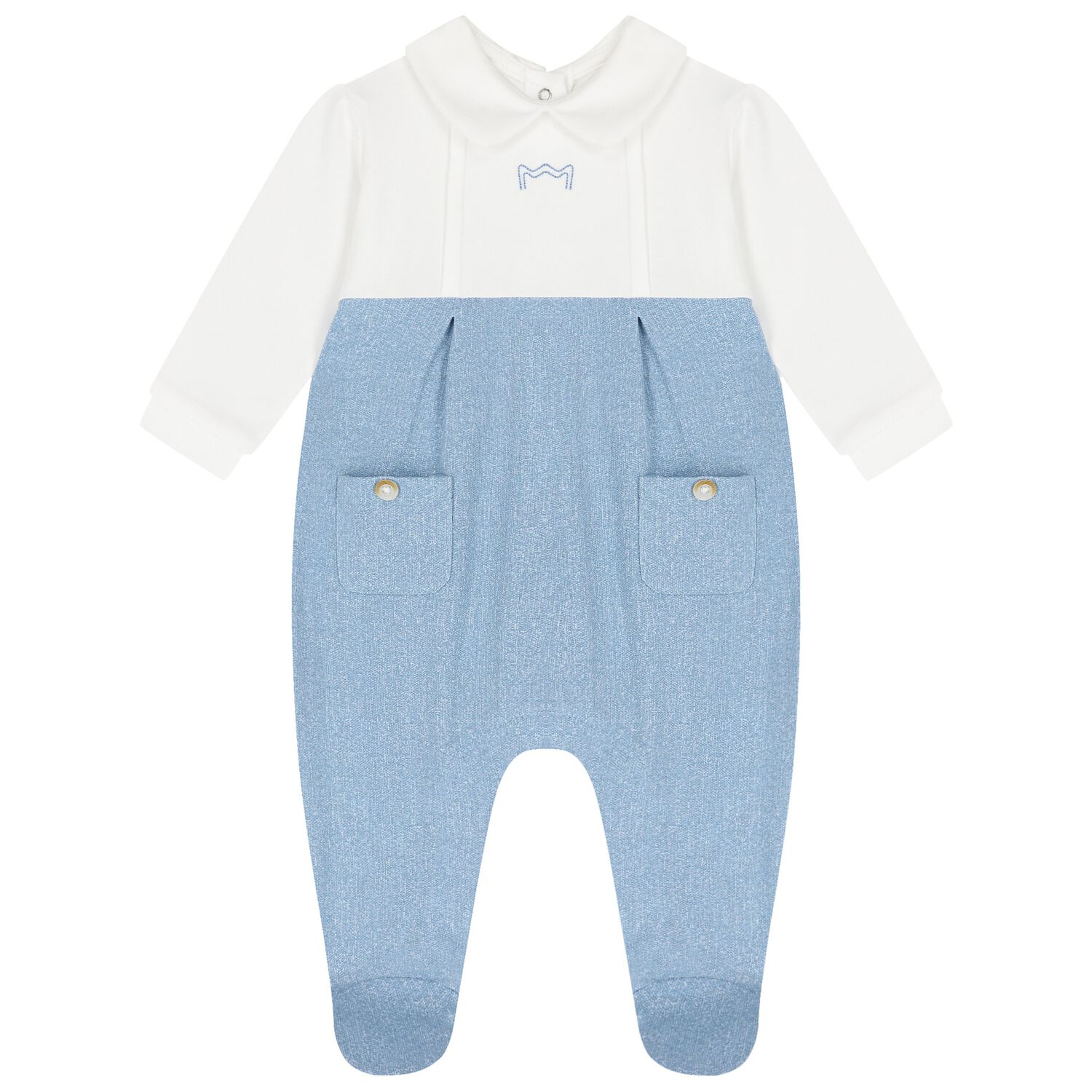 Baby Boys White & Blue Babygrow, 1, hi-res image number null