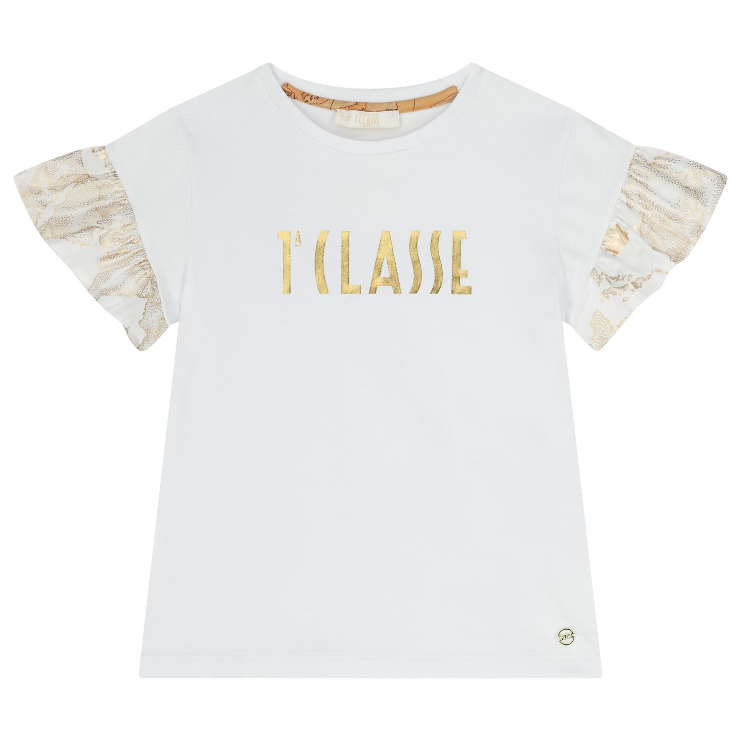 طقم تنورة للبنات بتصميم خريطة جغرافية باللون الأبيض والذهبي, 1, hi-res