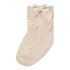 Baby Girls Beige Knitted Bow Socks, 2, hi-res