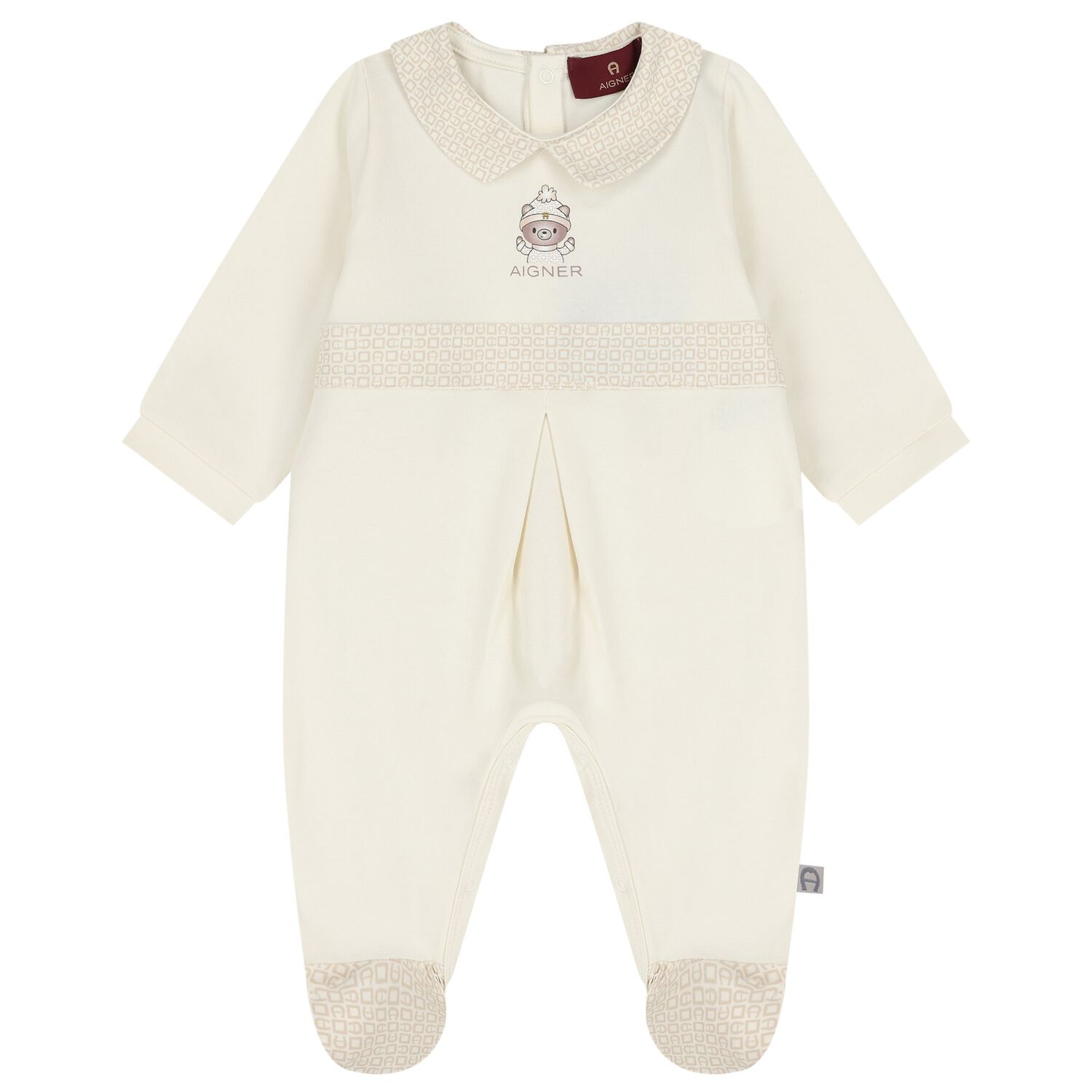 Ivory & Beige Teddy Bear Logo Babygrow, 1, hi-res