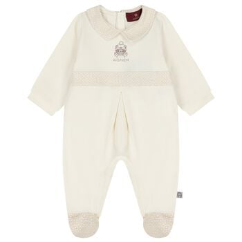 Ivory & Beige Teddy Bear Logo Babygrow