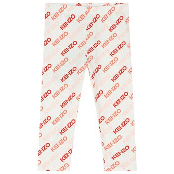 Younger Girls Ivory & Pink Logo Leggings