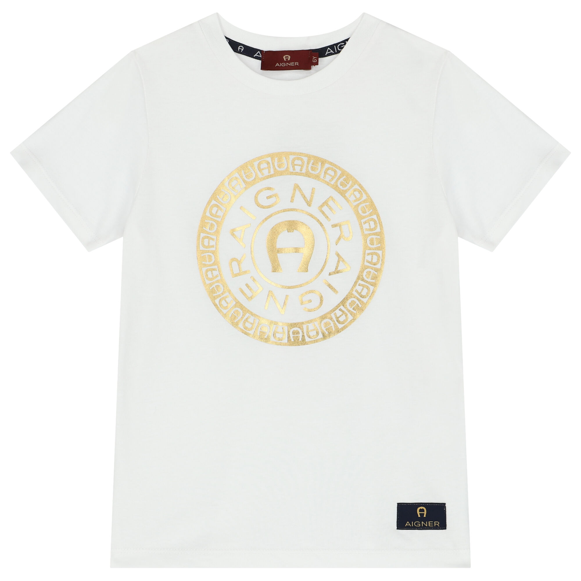 Aigner Boys White Gold Logo T Shirt Junior Couture UAE