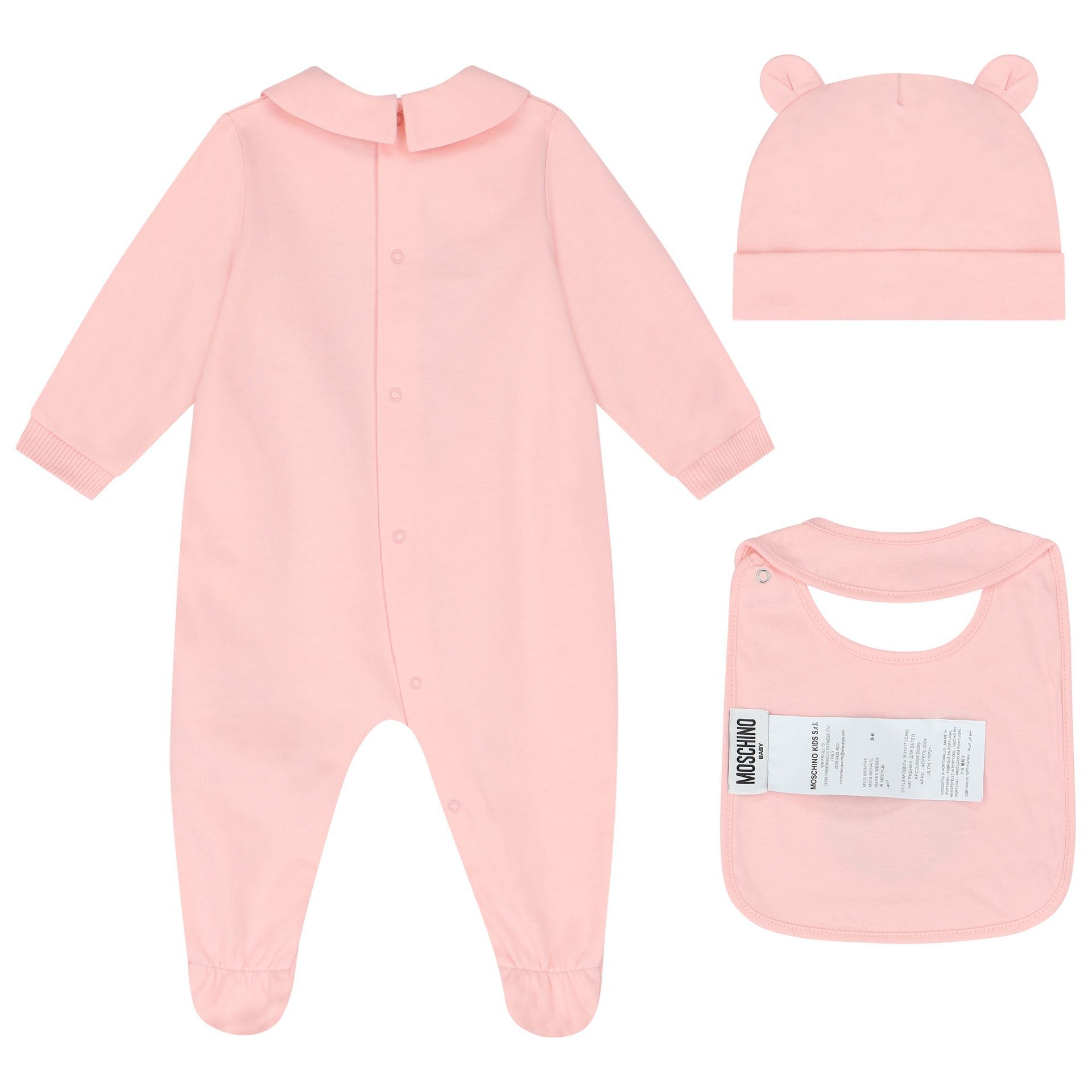 Moschino Baby Girls Pink Teddy Bear Logo Babygrow Gift Set Junior Couture UAE