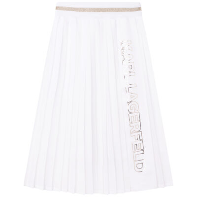 Girls White Logo Pleated Skirt