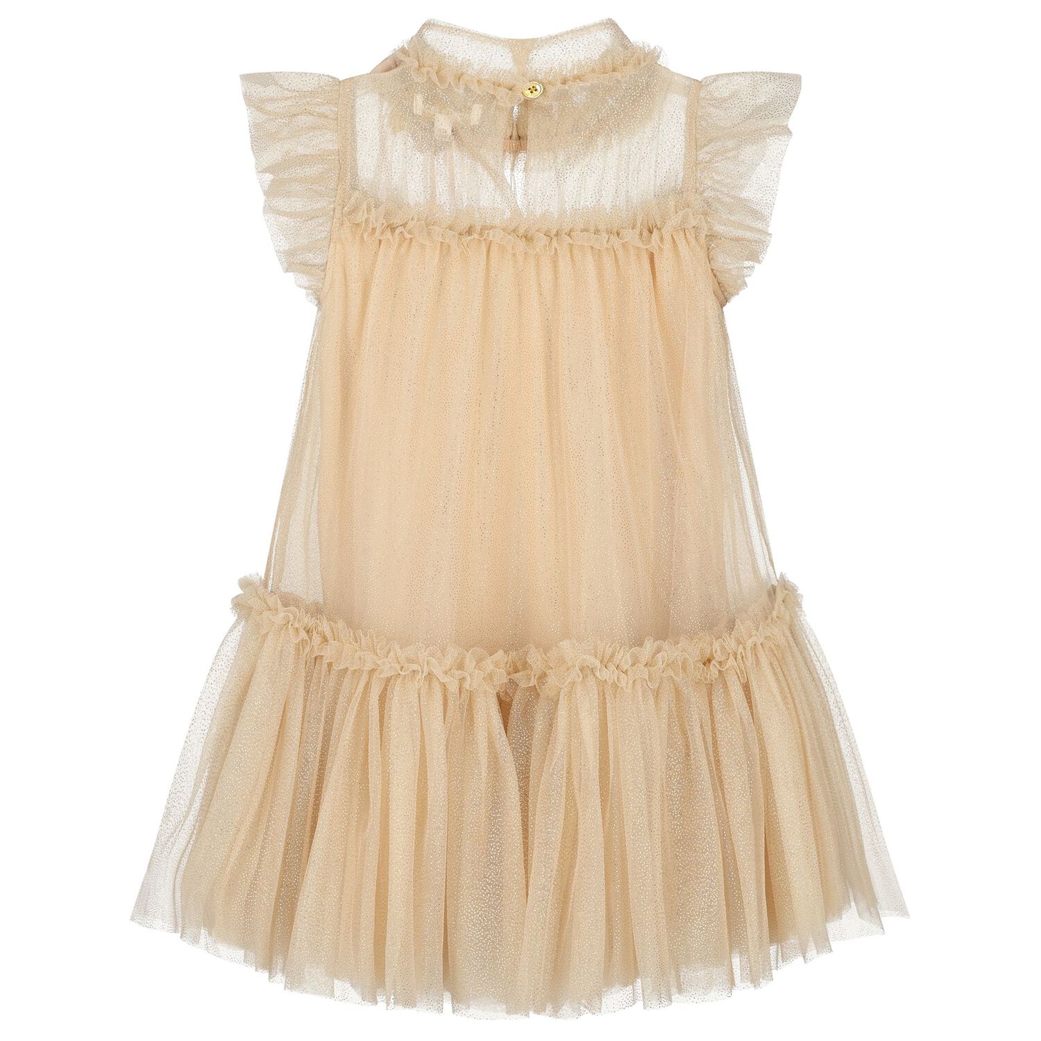 Girls Gold Glitter Ruffle Dress, 3, hi-res image number null
