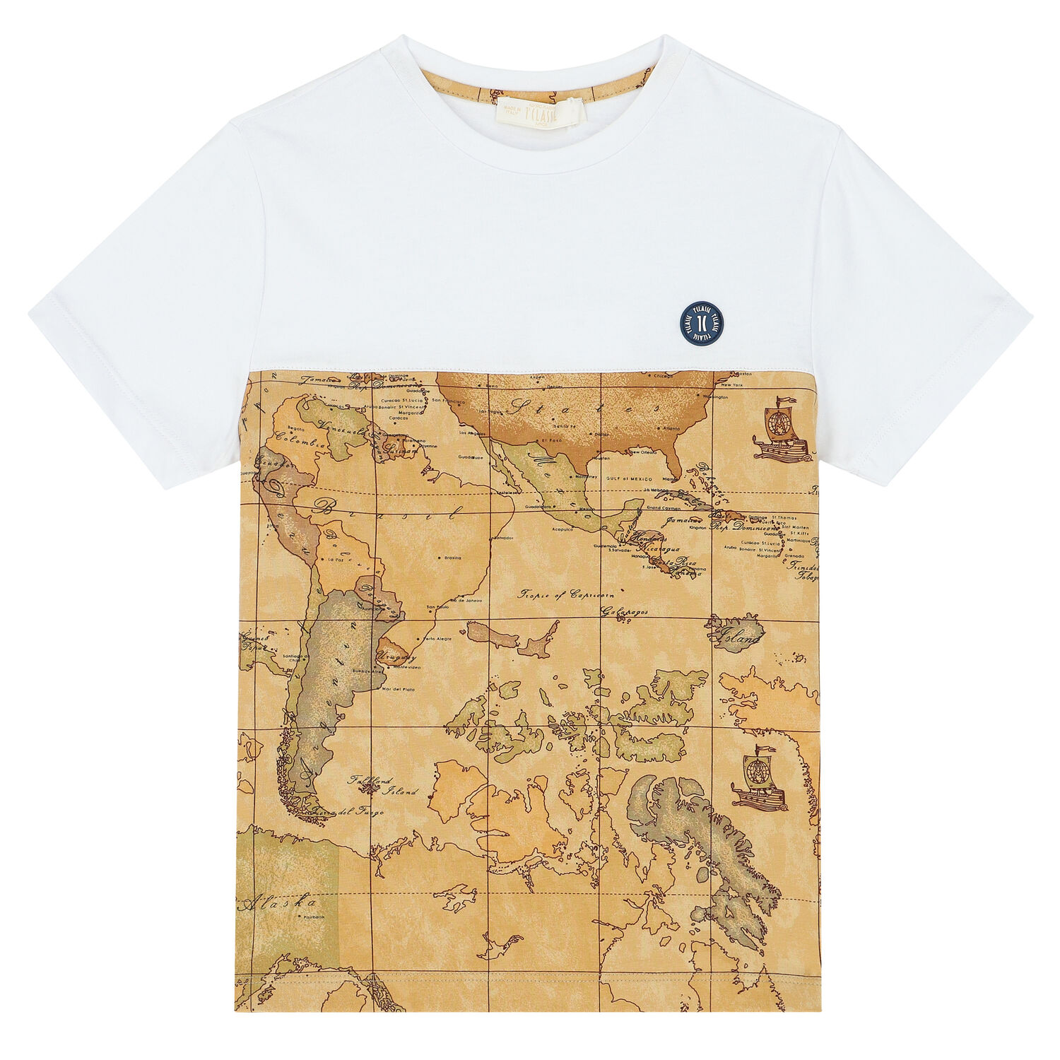 Boys White & Beige Geo Map T-Shirt, 1, hi-res