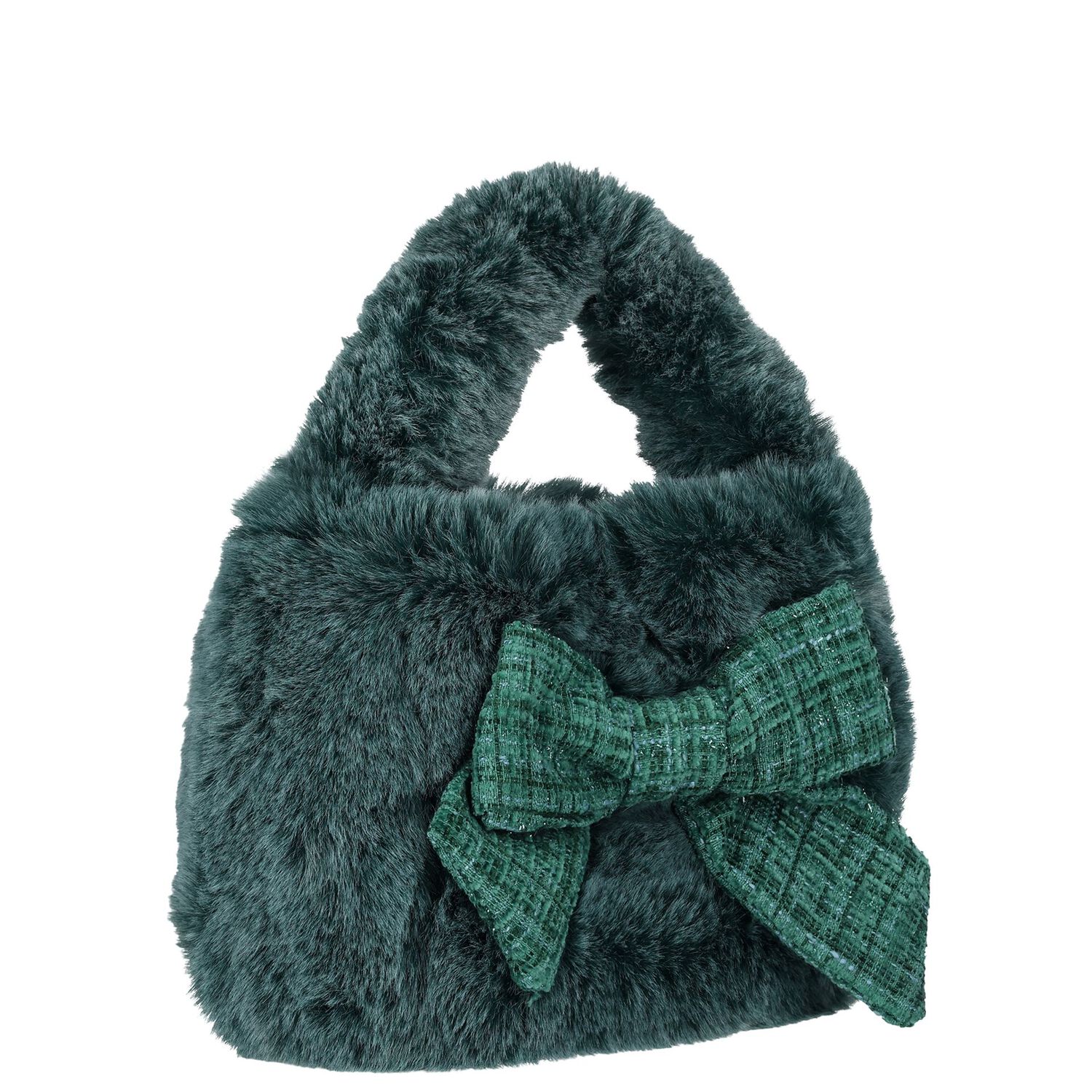 Girls Green Faux Fur Handbag, 2, hi-res