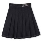 Girls Navy Blue Logo Denim Pleated Skirt, 1, hi-res