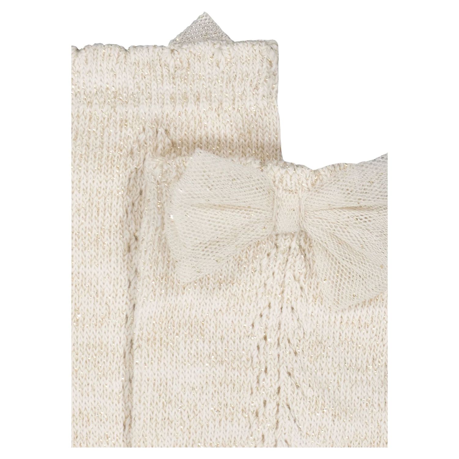 Younger Girls Beige Bow Knitted Socks, 2, hi-res
