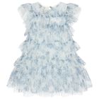 Girls Blue Floral Tulle Dress, 1, hi-res