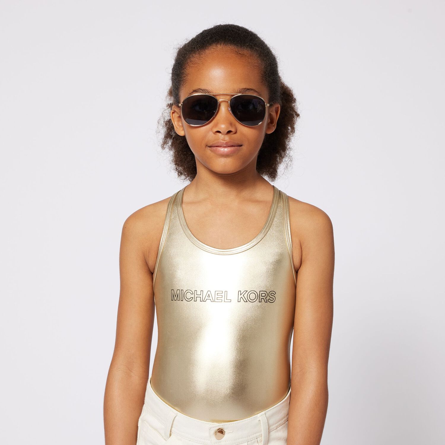 Girls Gold Logo Swimsuit, 1, hi-res image number null