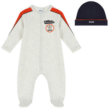 Boys Grey & Navy Logo Babygrow Set